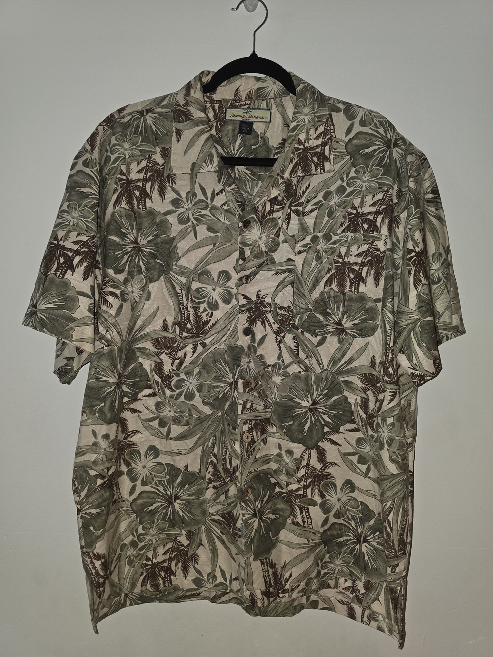 Tommy Bahama Beige and Green Tropical Print Camp Shirt